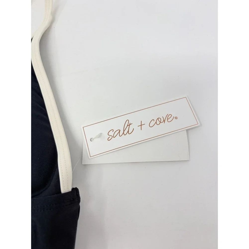 Salt + Cove Juniors Size XS In a Bind Front Tab Midkini Swim Top in Black 573